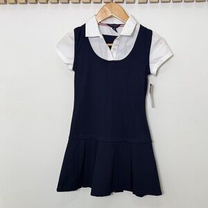 French Toast Navy and White Built in Collar Dress Size 10 NWT